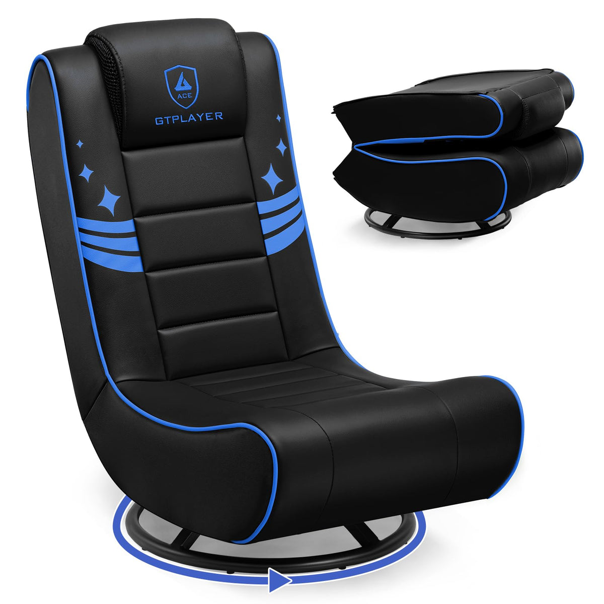 GTPLAYER floor gaming chair with foldable swivel base for smooth 360° movement.