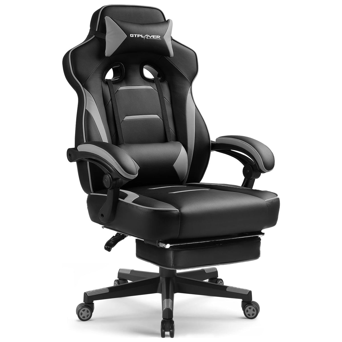 GTPLAYER gaming chair front-angle view highlights the wide seat for comfort