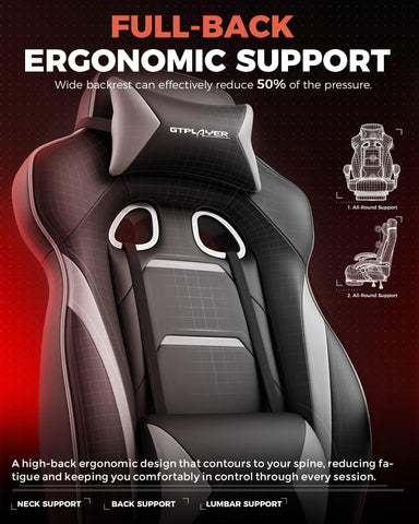 GTPLAYER recline and retractable footrest in action support relaxing stretches