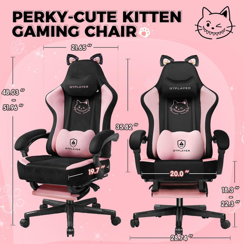 GTPLAYER pink gaming chair silent casters allow smooth movement