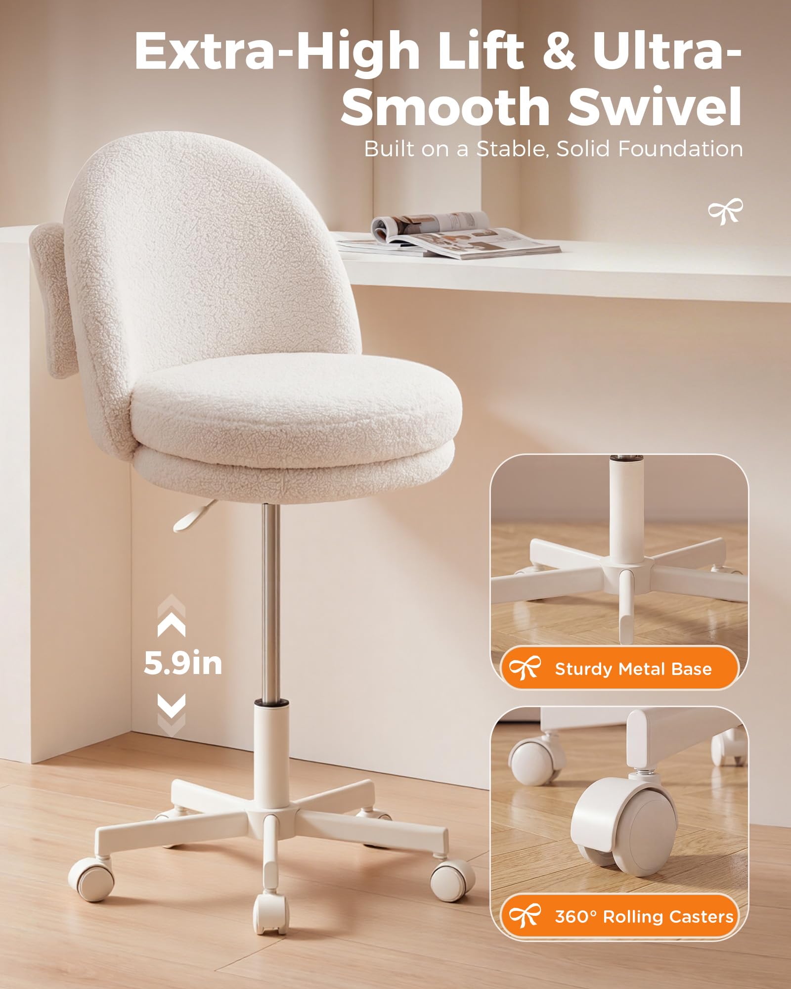 GTPLAYER Seat height adjusts from 17.7 to 23.6 inches for diverse tasks.