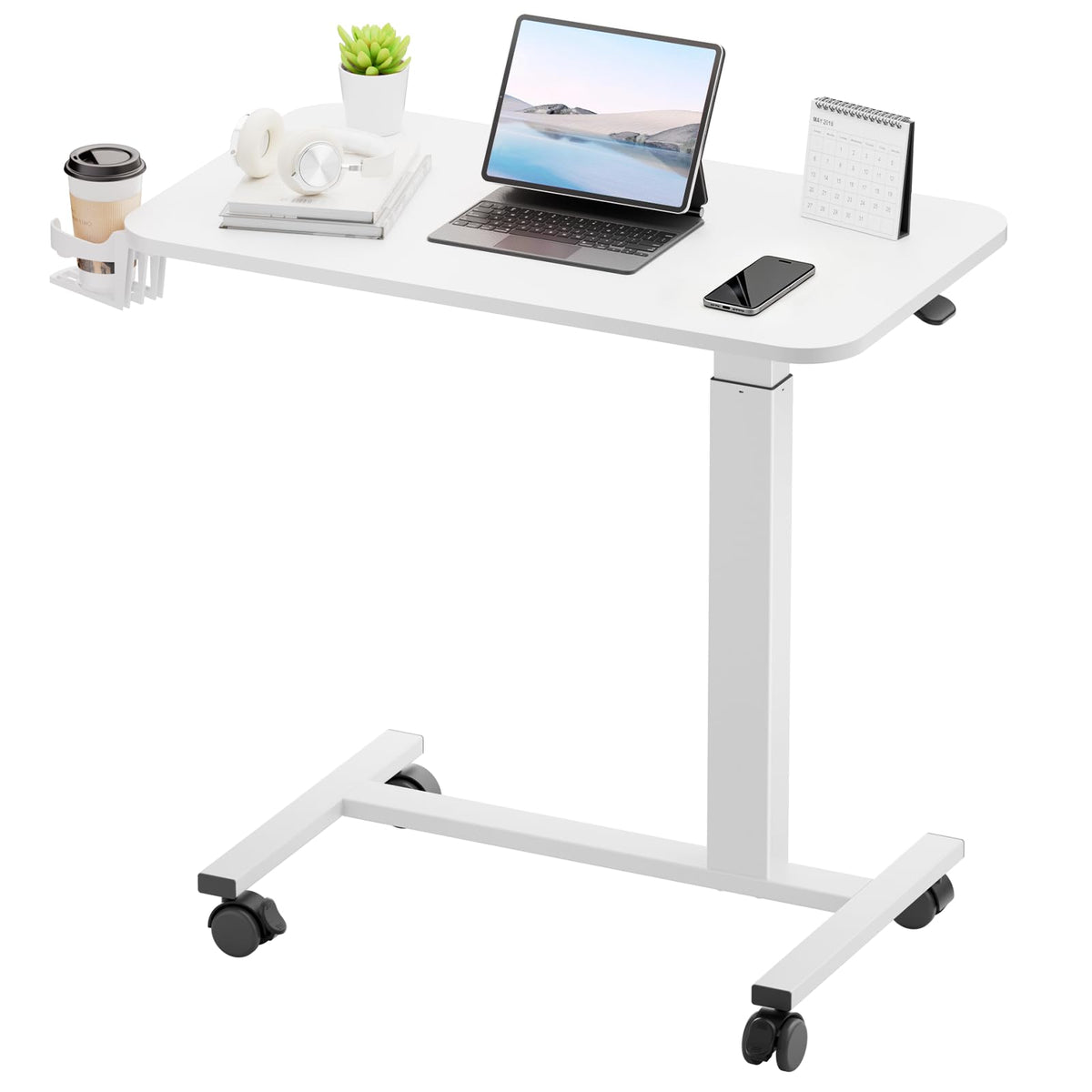 GTPLAYER small standing desk with wheels demonstrates easy height adjustments