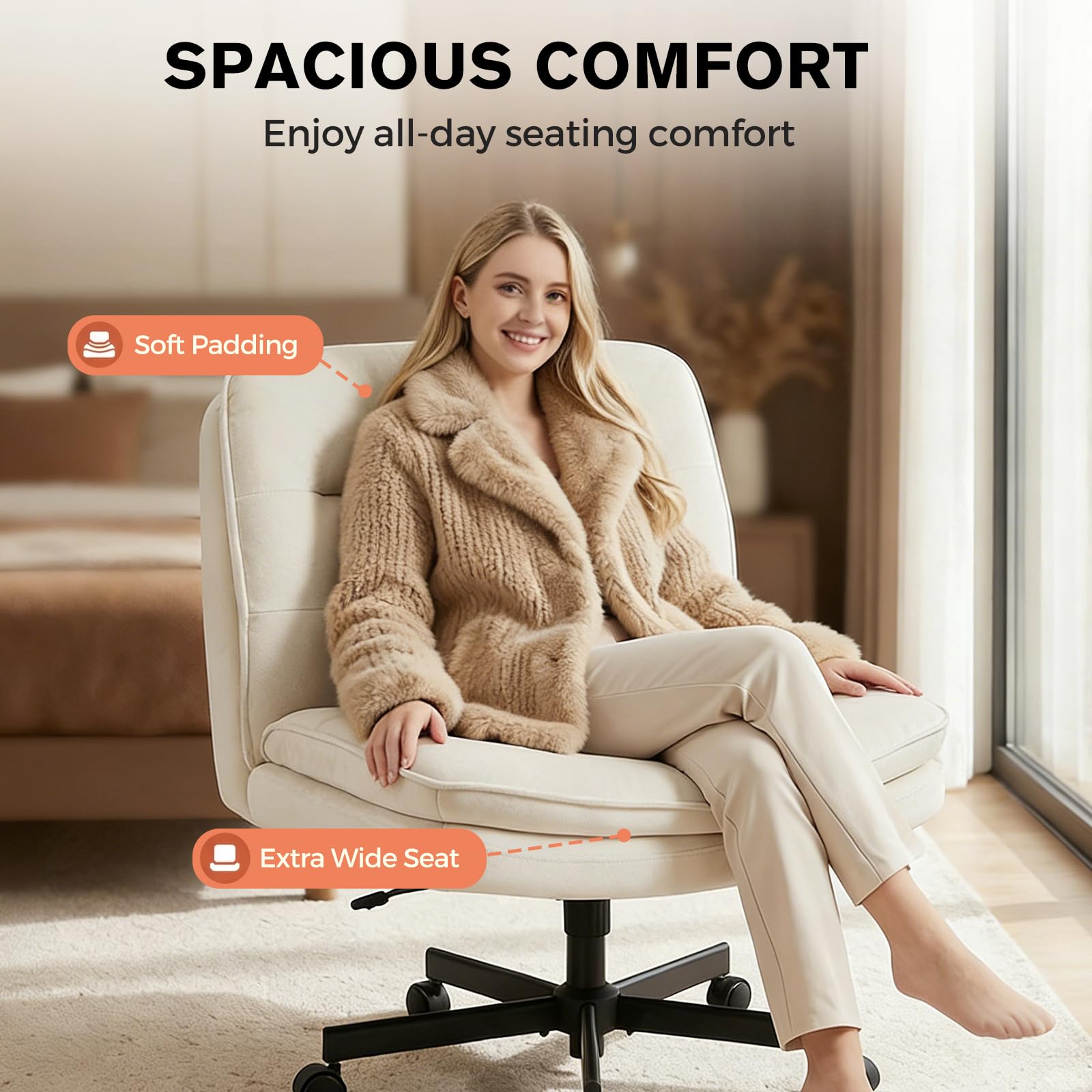 GTPLAYER Beige velvet office chair blends softness with modern style