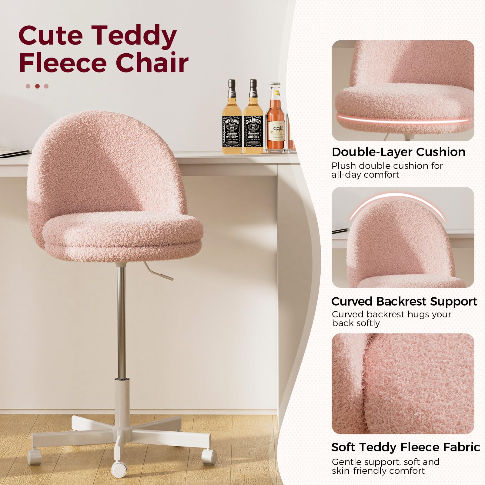 GTPLAYER Velvet Tall Office Chair bow lumbar pillow offers gentle support.