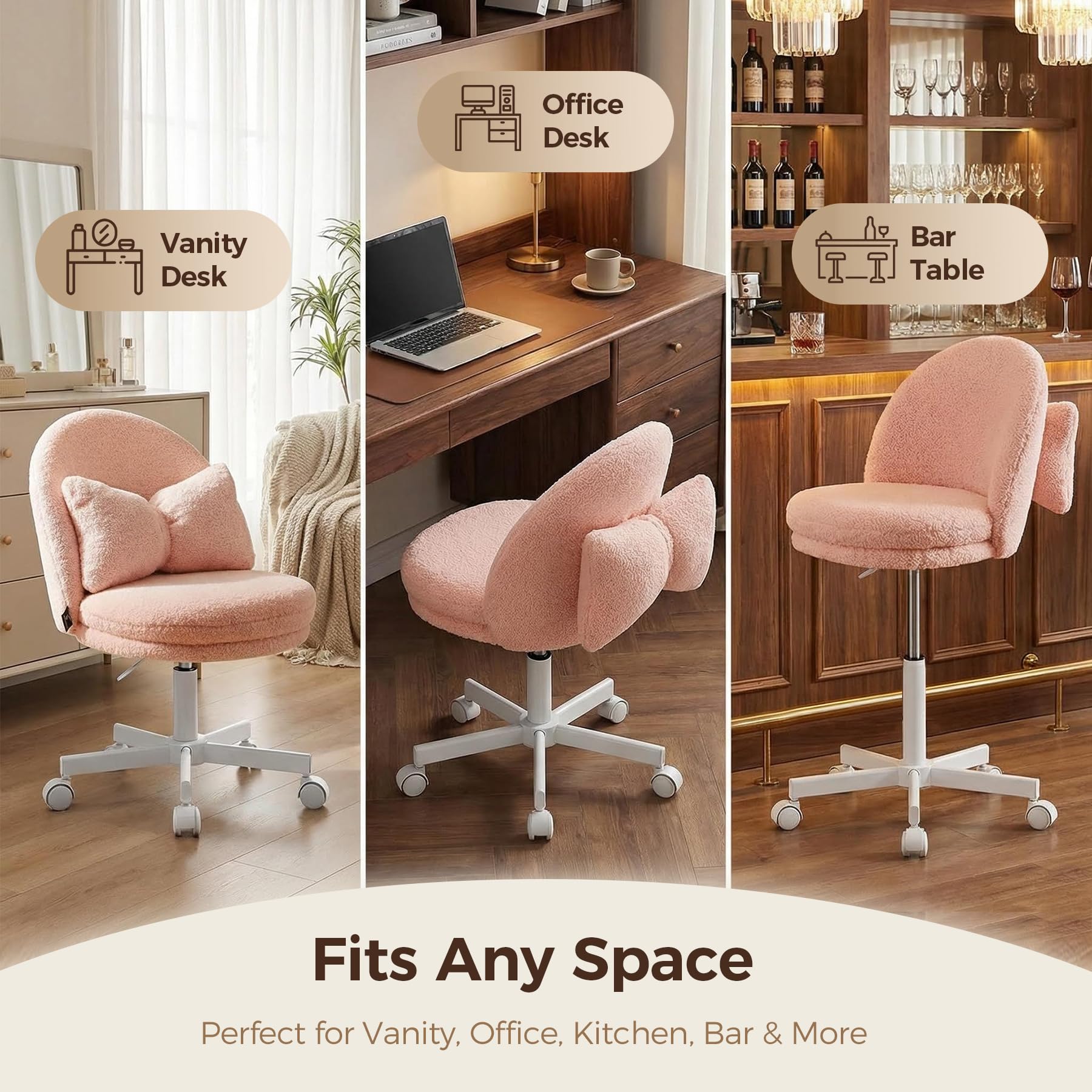 GTPOFFICE armless design fits neatly under desks and vanities.