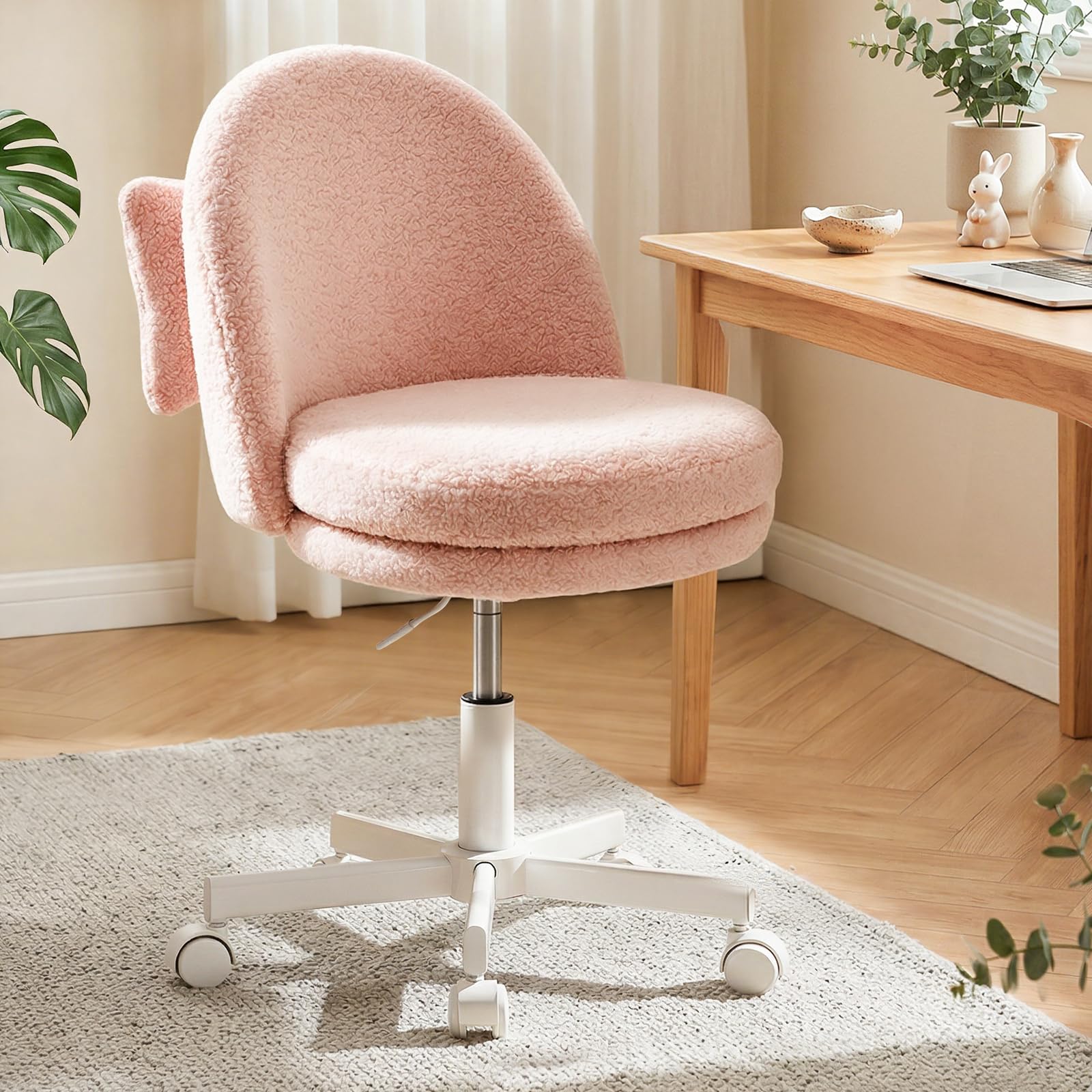 GTPOFFICE vanity chair backrest supporting natural posture for long work or makeup routines.