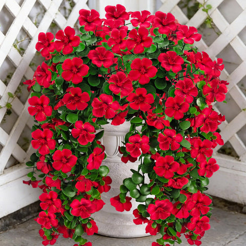 Guagb artificial geranium hanging flowers red for outdoors brighten porches.