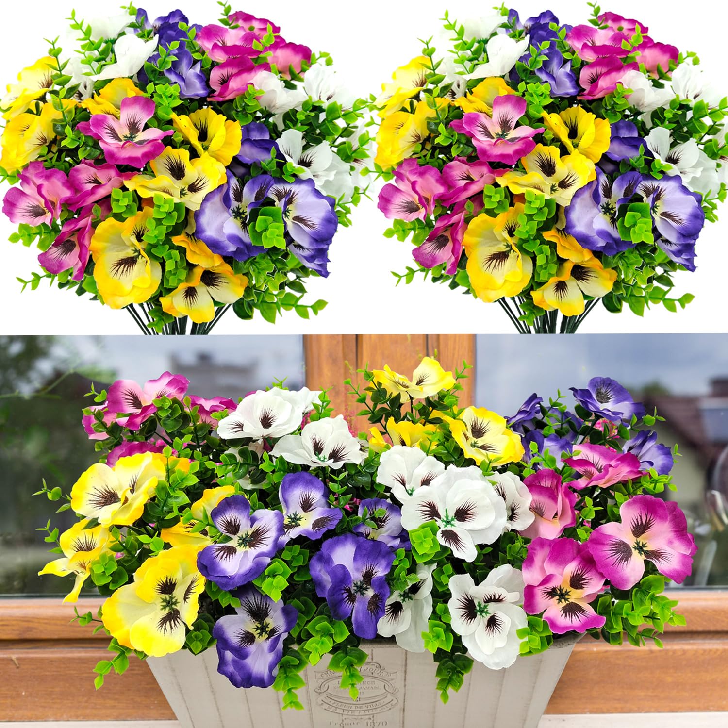 Guagb Pansies outdoor artificial flowers in 12 bundles for vibrant, low-maintenance display