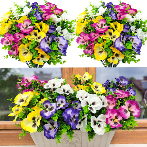 Guagb Pansies outdoor artificial flowers in 12 bundles for vibrant, low-maintenance display