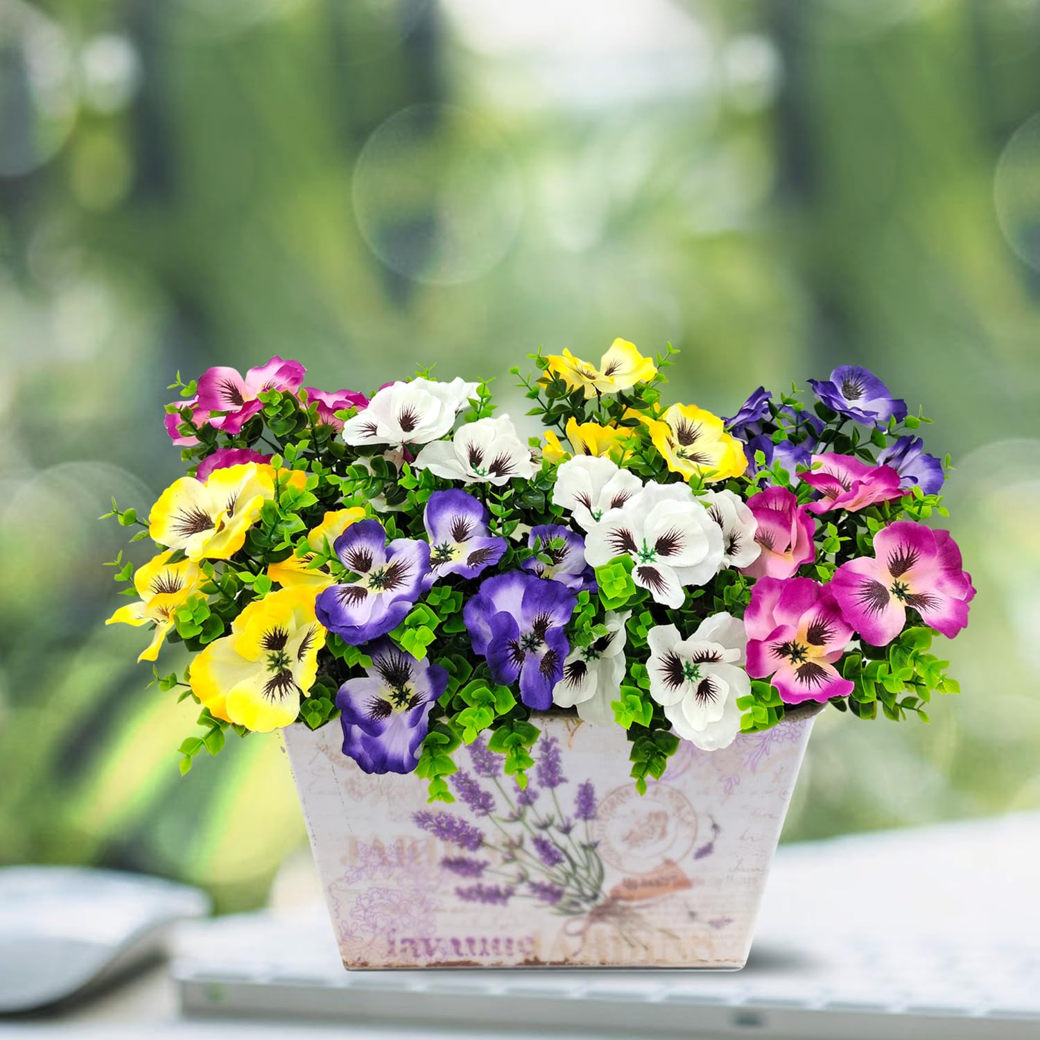 Guagb Pansies window box display adds year-round color to entryways