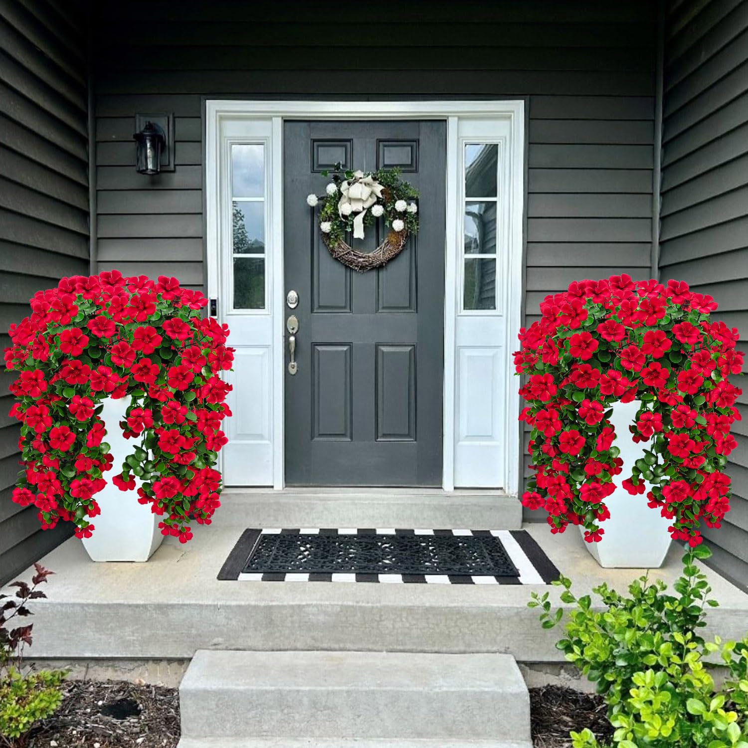 Guagb two-pack outdoor hanging geraniums length 28-74in for fuller coverage.