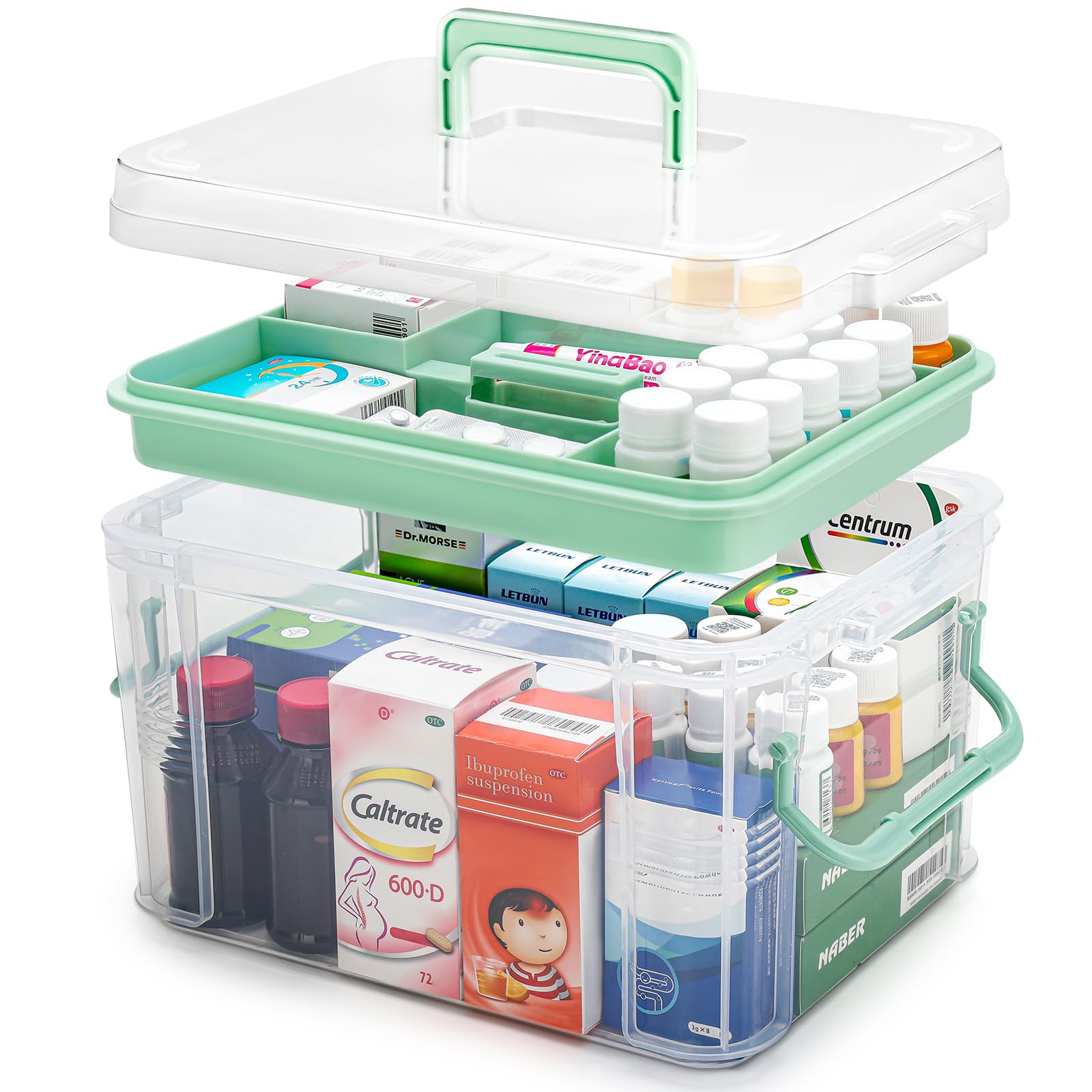 guaiboshi 15QT clear medicine organizer front view for quick med search and easy access