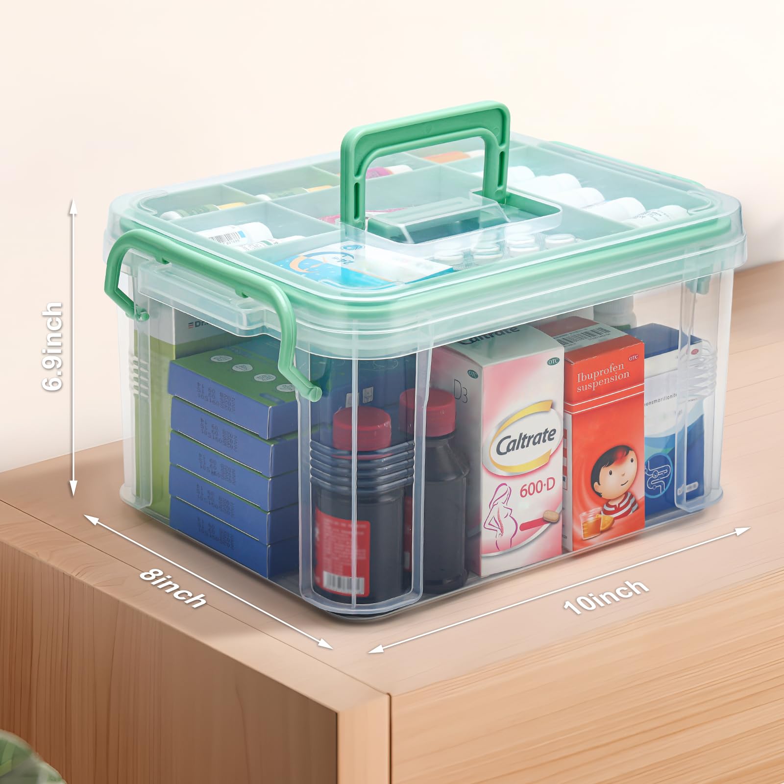 guaiboshi 15QT clear medicine organizer top view with lid open ideal for fast item grabbing