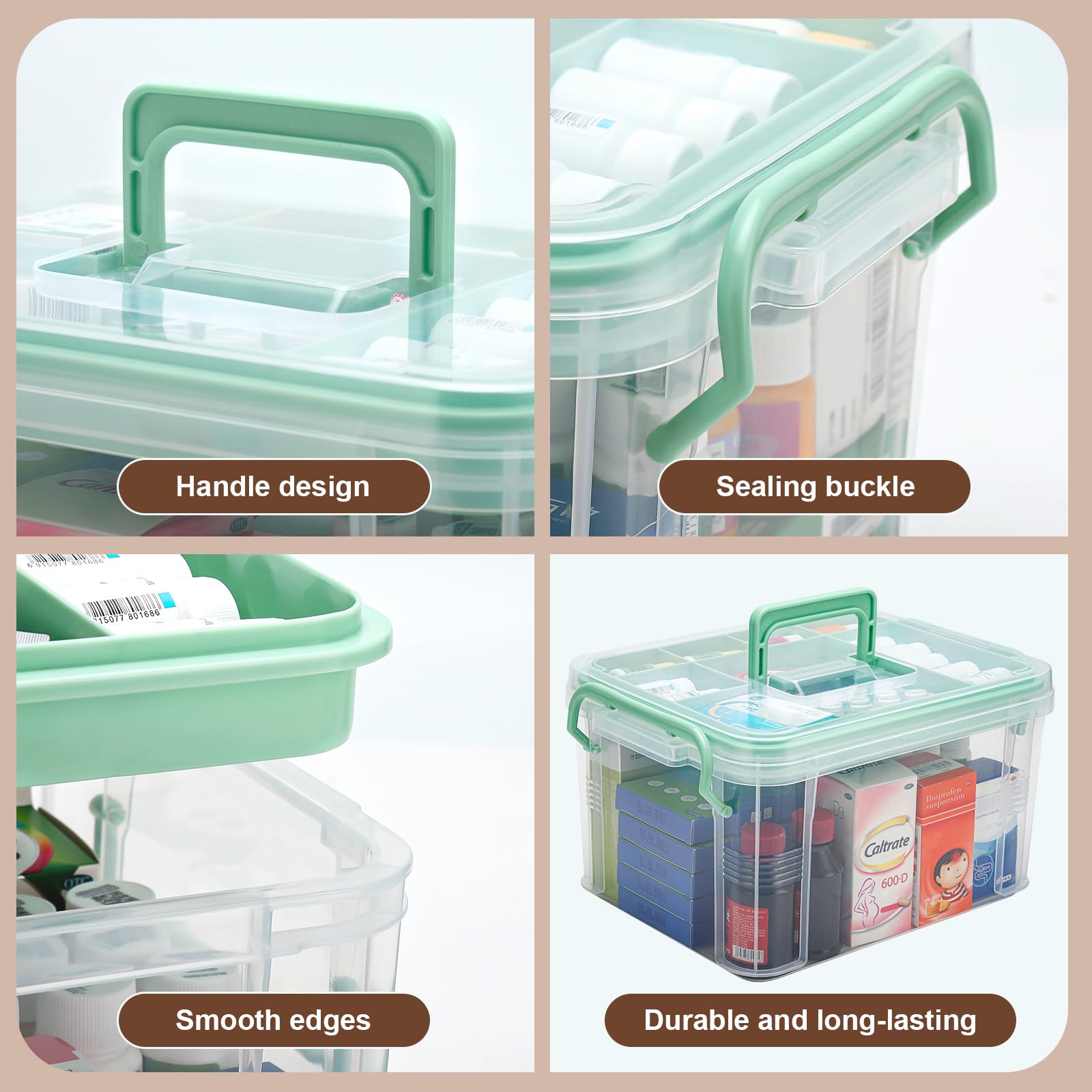 guaiboshi 15QT clear medicine organizer dimensions fit tall bottles and bulk supplies