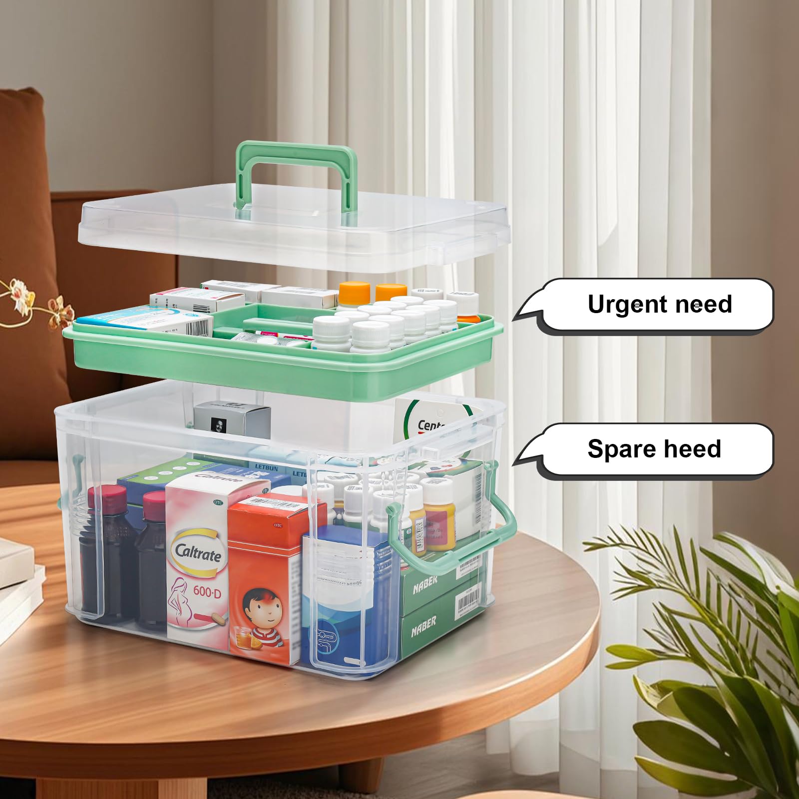 guaiboshi 15QT clear medicine organizer tray with seven compartments keeps small supplies sorted
