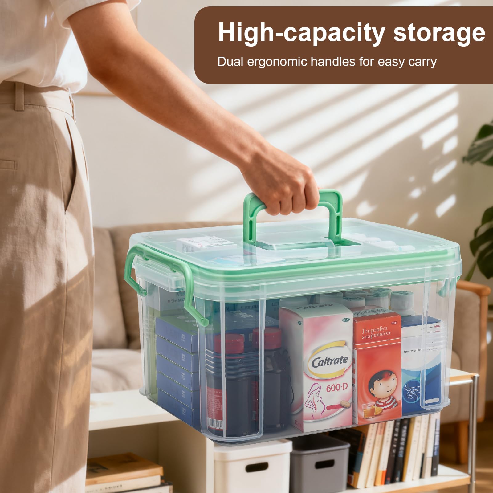 guaiboshi 15QT clear medicine organizer portable handle and secure clasp travel-ready
