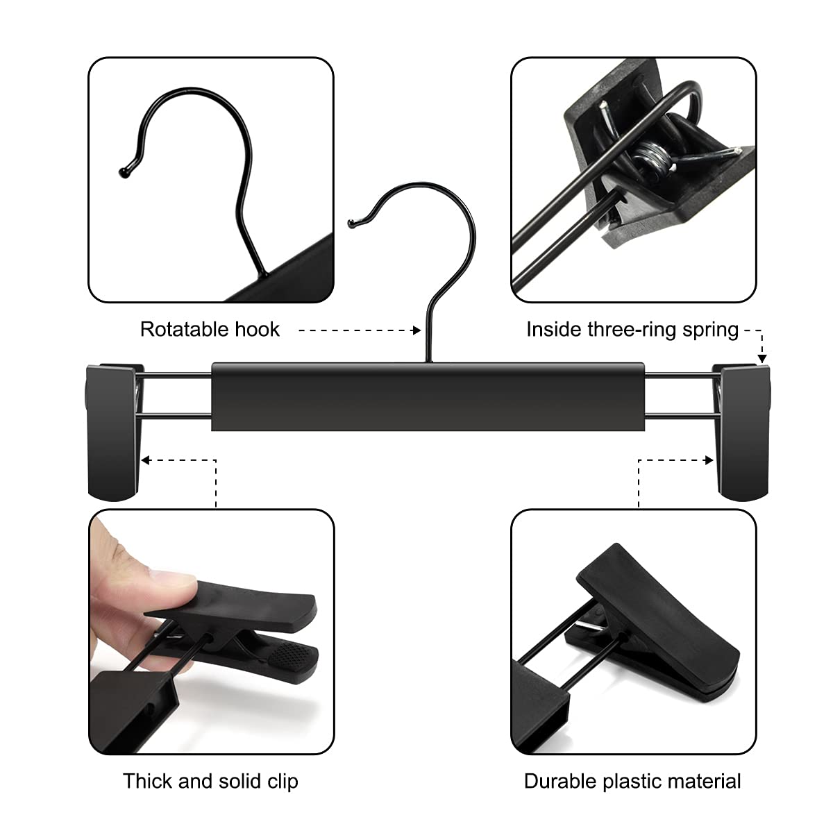 GUANJUNE adjustable clips securely hold jeans and trousers to prevent slipping.