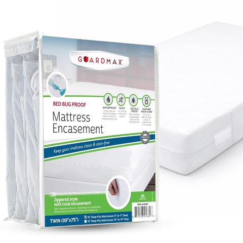Guardmax jersey knitted twin zippered encasement provides soft, breathable protection.