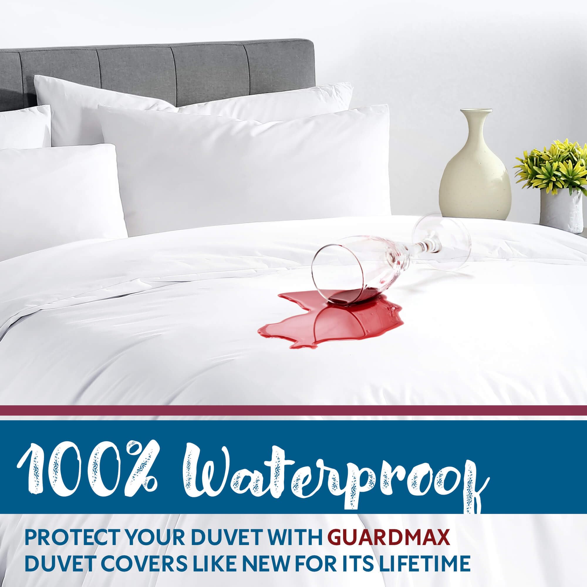 Guardmax zipper closure king duvet cover ensures secure fit and easy bed making.