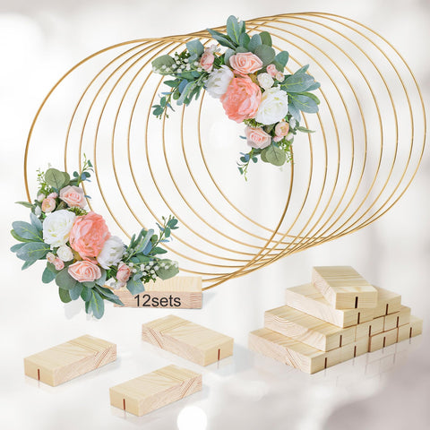 GUDELAK floral hoop centerpiece 12inch with wood base for rustic table charm