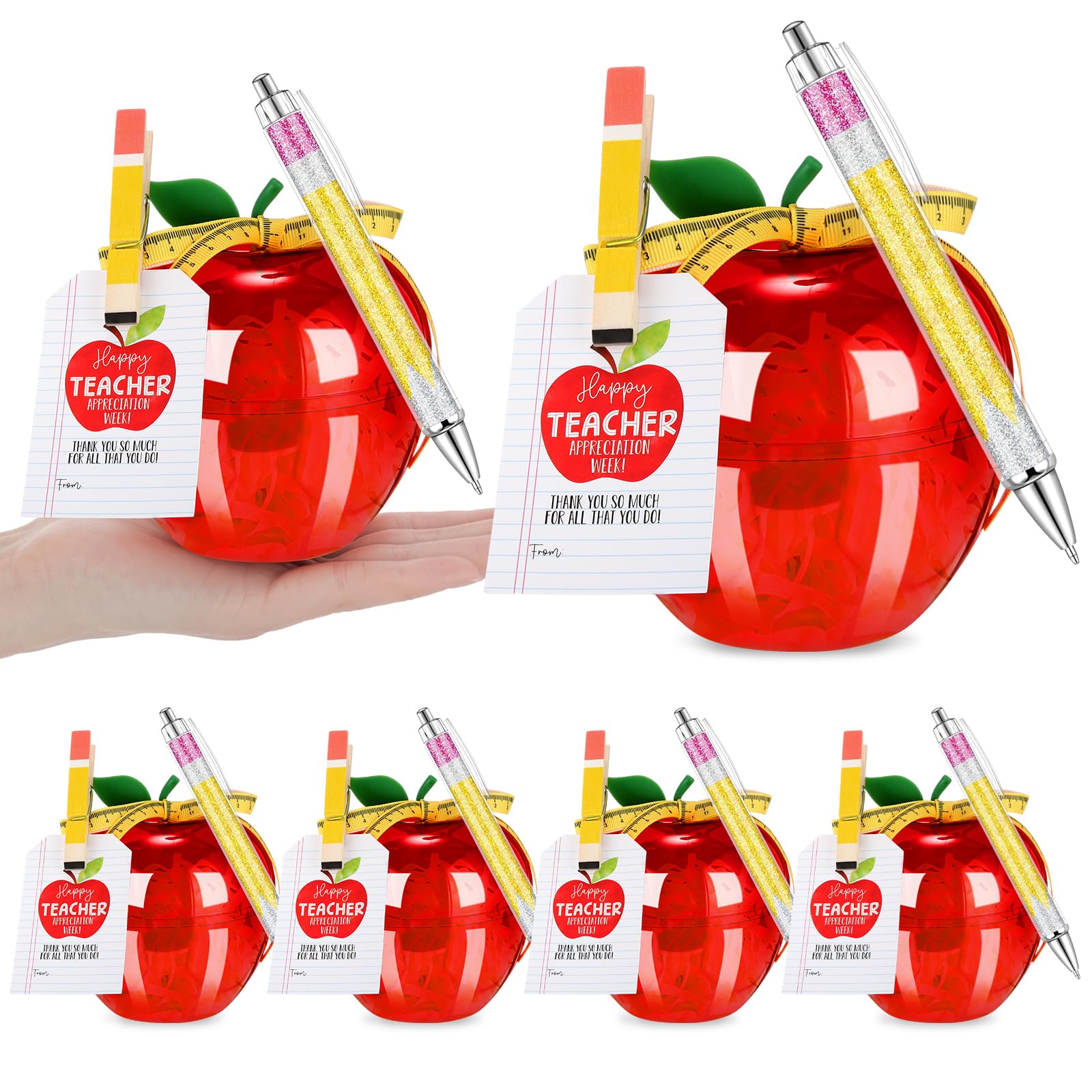 Gueevin red apple container ready for classroom treats and gifts.