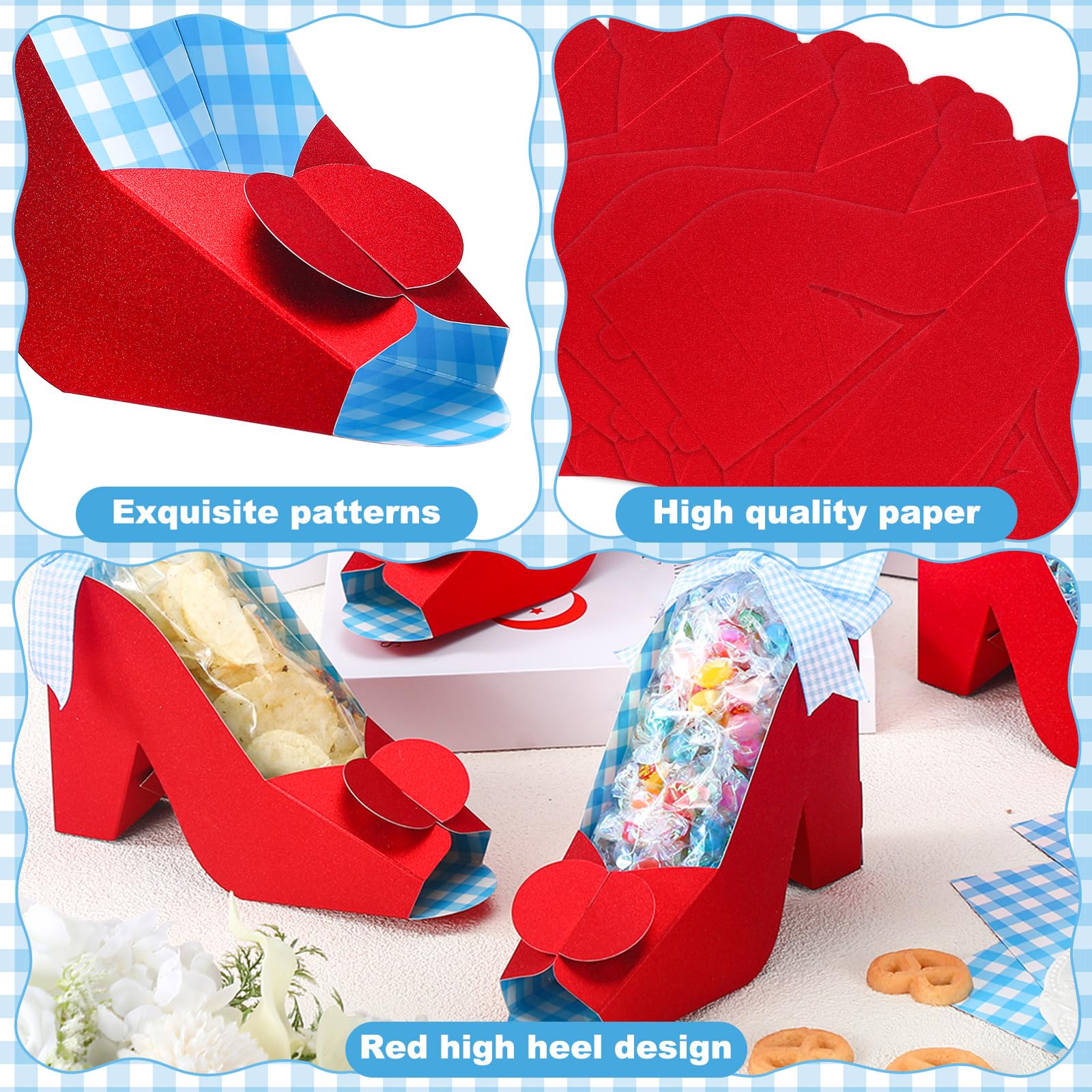 Gueevin red glitter details enhance festive wizard party presentation.