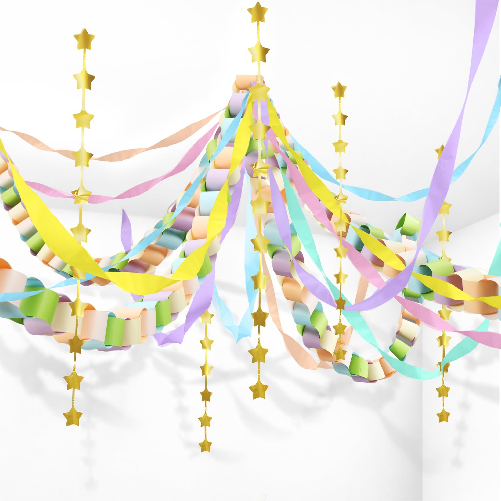 Gueevin pastel paper strips for festive decor, easy to hang and brighten any room.