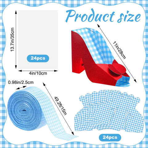 Gueevin blue plaid accent on high-heel treat boxes adds table decor appeal.