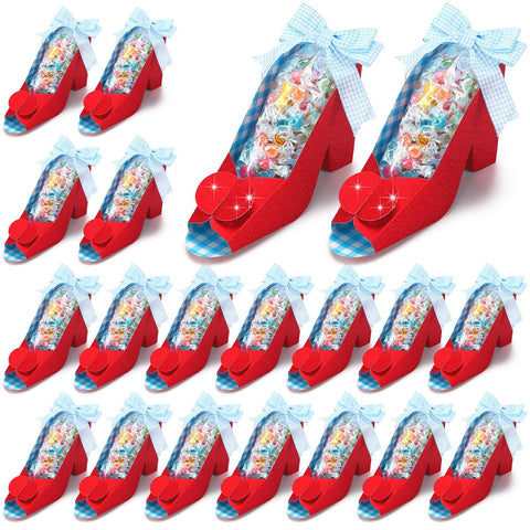 Gueevin wizard-themed red high-heel boxes for birthday party favors and gifts.