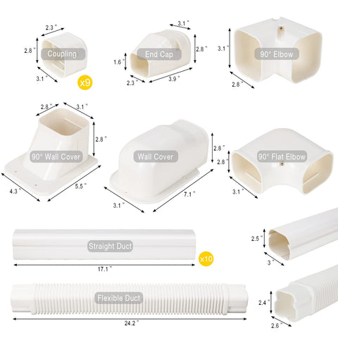 GUEQUITLEX 3-inch straight ducts arranged neatly for a clean exterior.