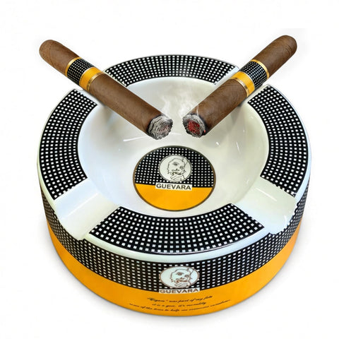 GUEVARA 8-inch round cigar ashtray in durable porcelain for outdoor use