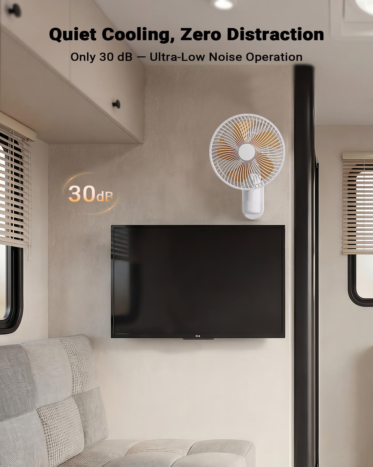 Guffawz 90-degree oscillating fan directs airflow across compact spaces.