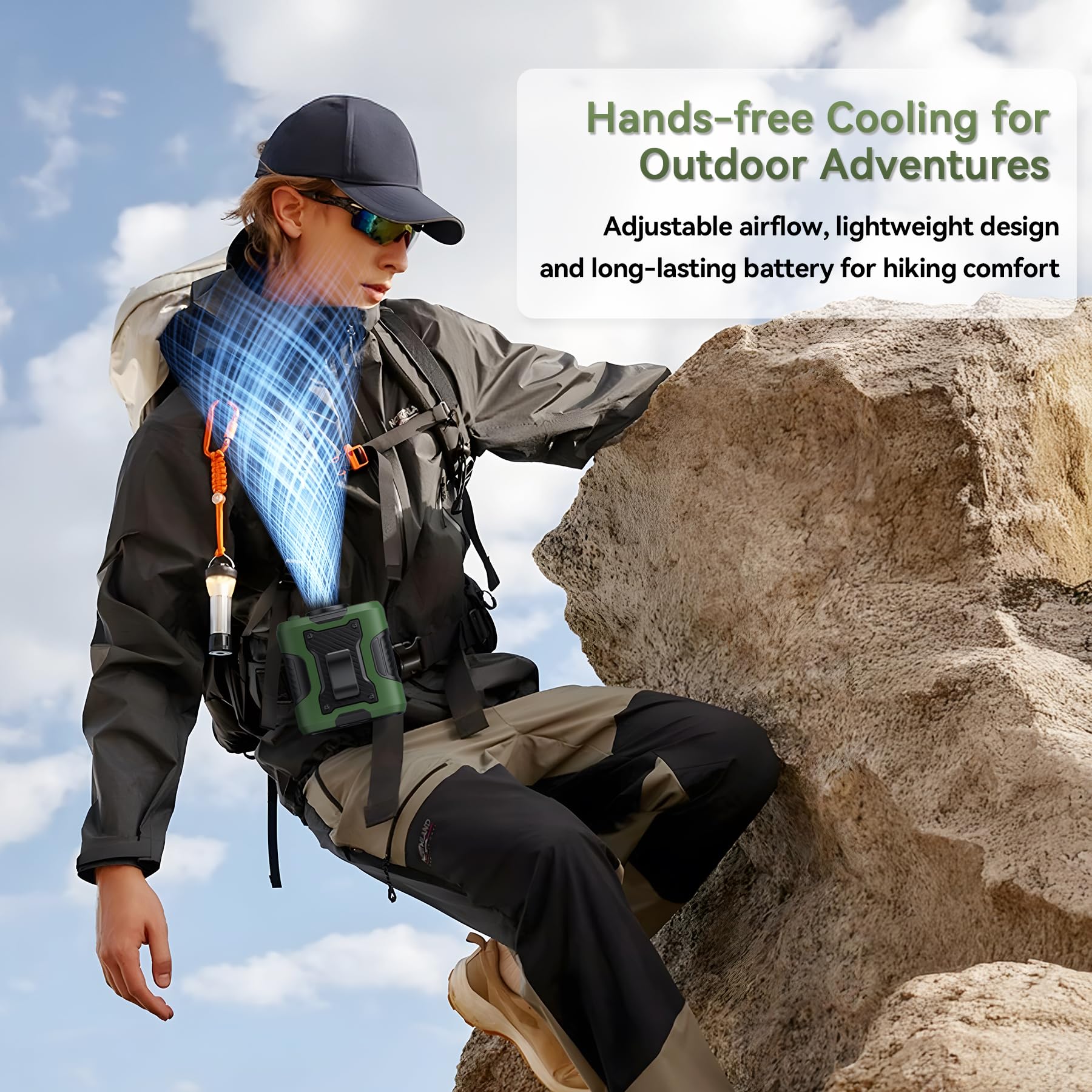 Guffawz Jobsite Waist Fan emergency charging doubles as backup power source.