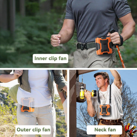 Guffawz waist fan packaging includes USB-C cable and lanyard.