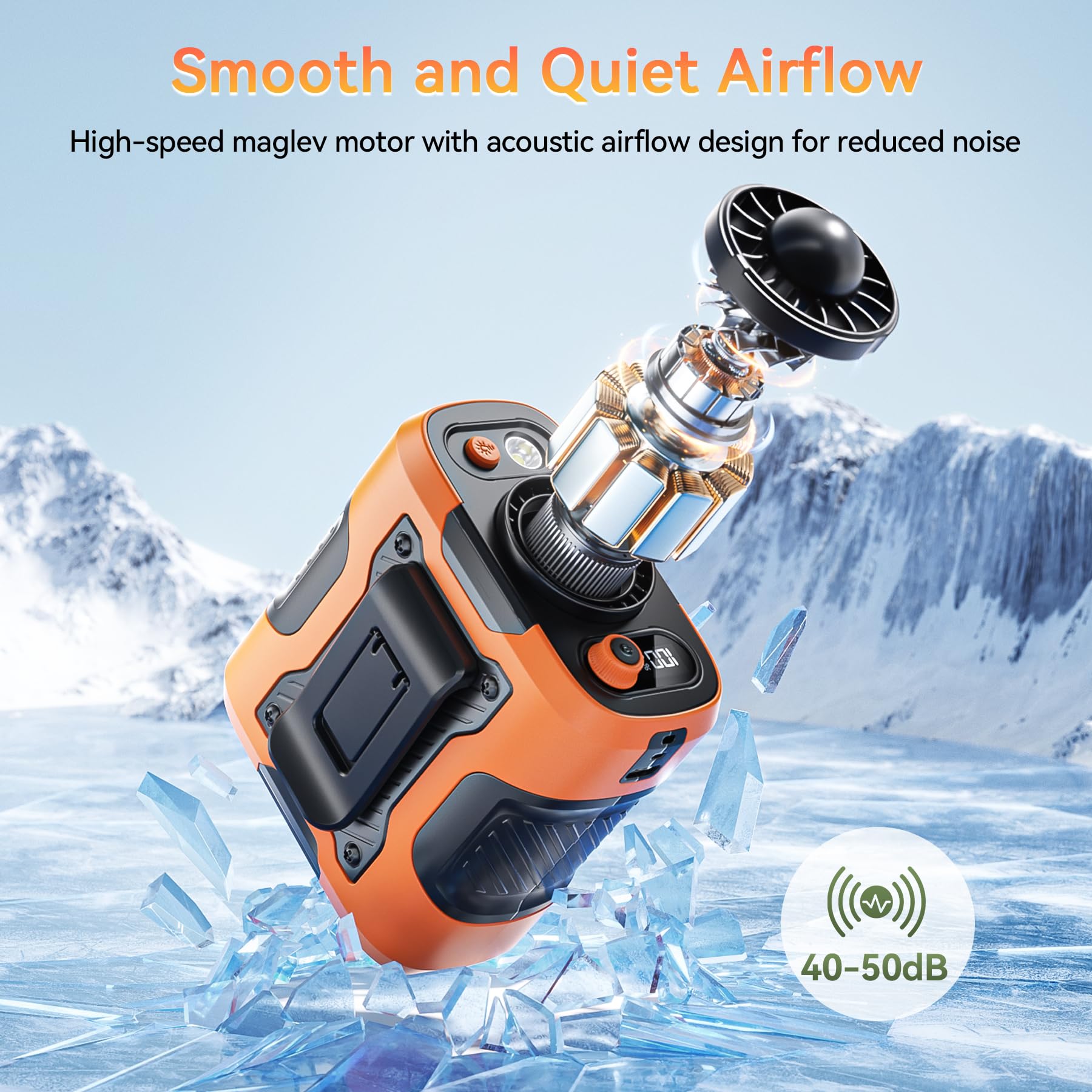 Guffawz waist fan 0–100 speed control for precise comfort.