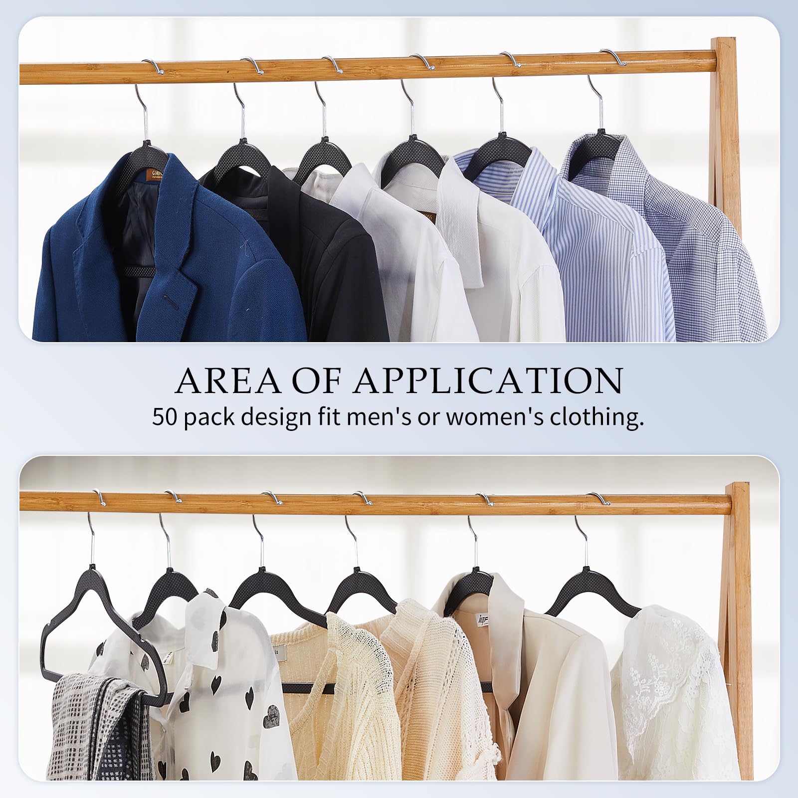 GUFUR plastic coat hanger 50-pack ideal for dorms and small apartments.