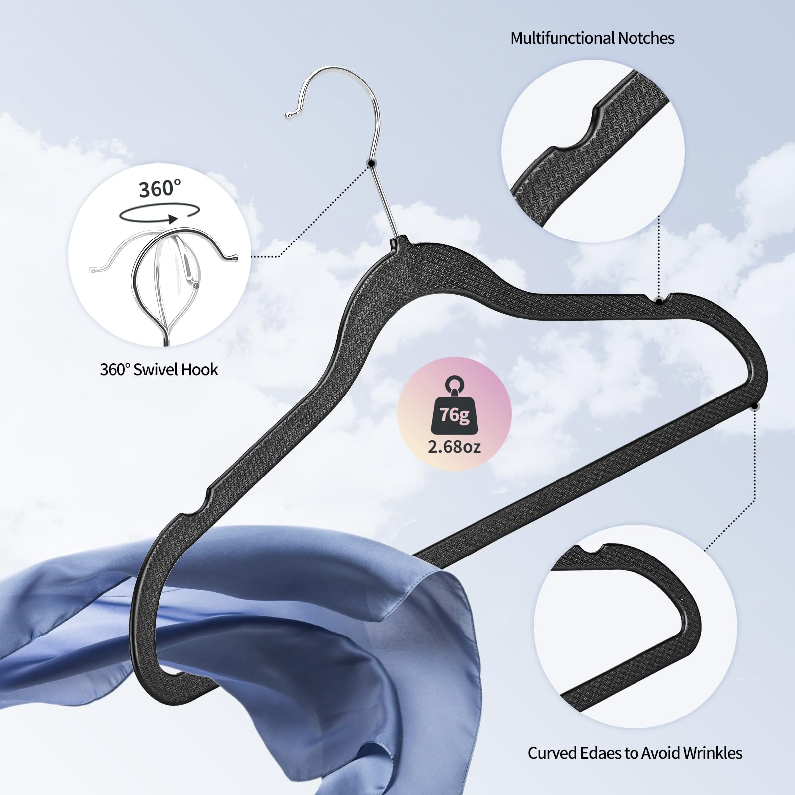 GUFUR plastic coat hanger 50-pack extra-wide shoulders prevent wrinkles on outfits.