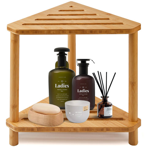GUGIGIP Bamboo Stool fits compact corners in small bathrooms for versatile use.