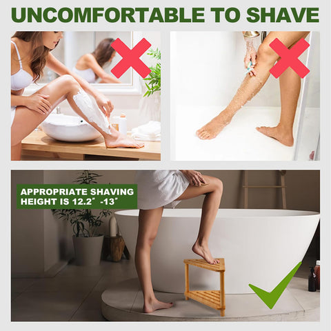 GUGIGIP Bamboo Shower Stool placed in bathroom demonstrates two-tier versatility.