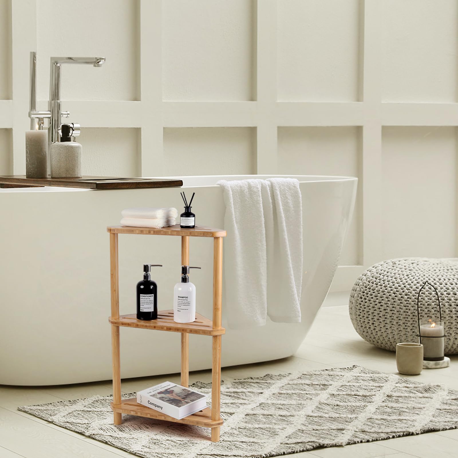 GUGIGIP space-saving corner storage fits compact bathroom layouts.