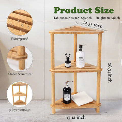 GUGIGIP three-tier shower shelf organizing toiletries in a tight corner.