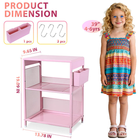 Gugsey pink nightstand with desktop area keeps alarms and cups within reach.