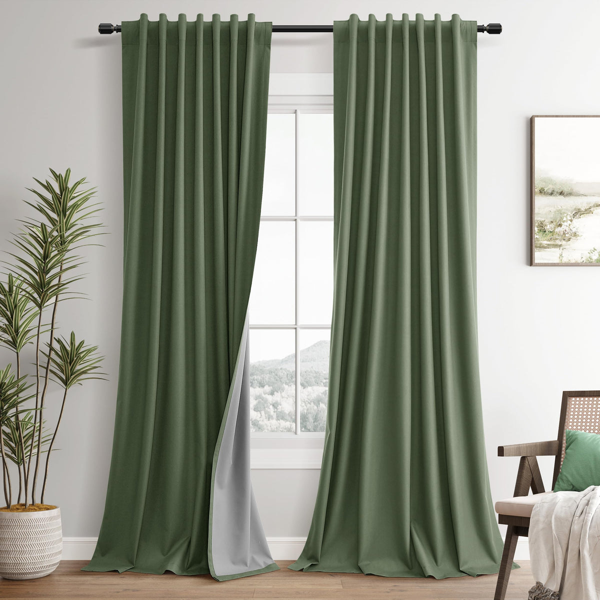 Guken olive green linen curtains 84in provide room-darkening privacy and glare reduction.