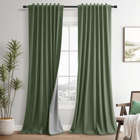 Guken olive green linen curtains 84in provide room-darkening privacy and glare reduction.