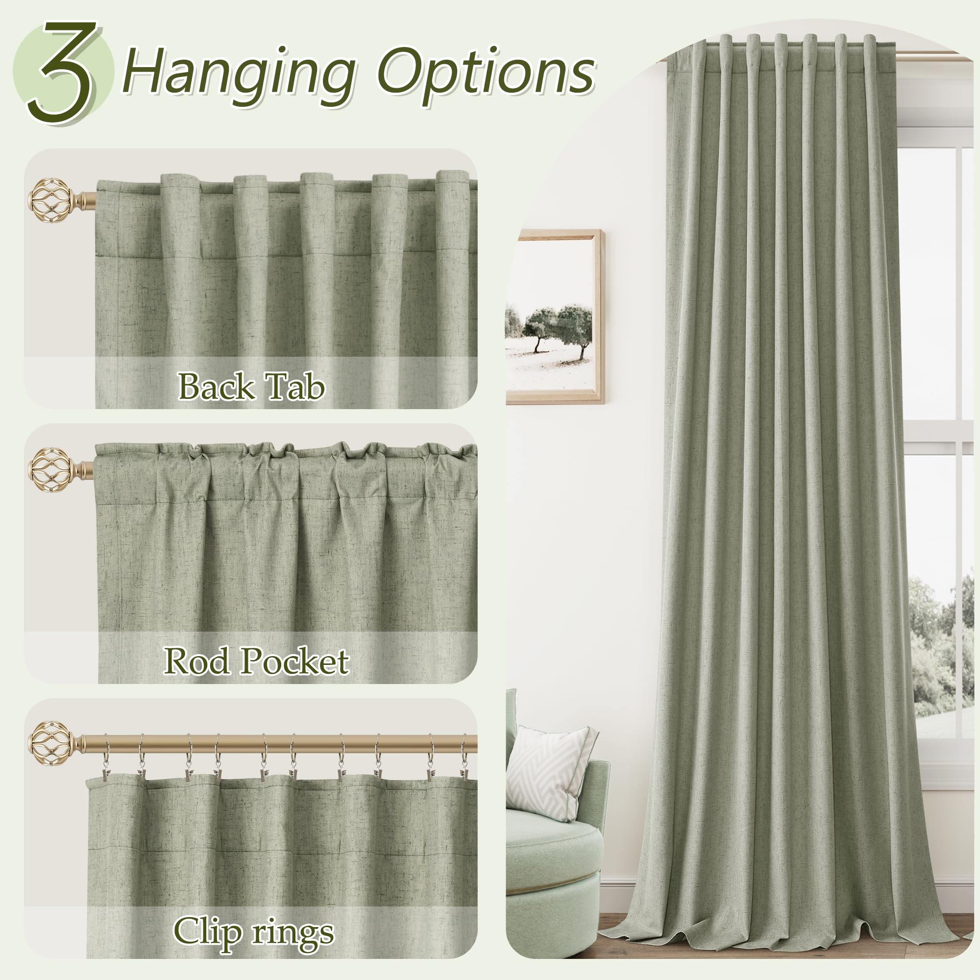 Guken Sage Green curtains easy-care washing and quick drying in cold water.