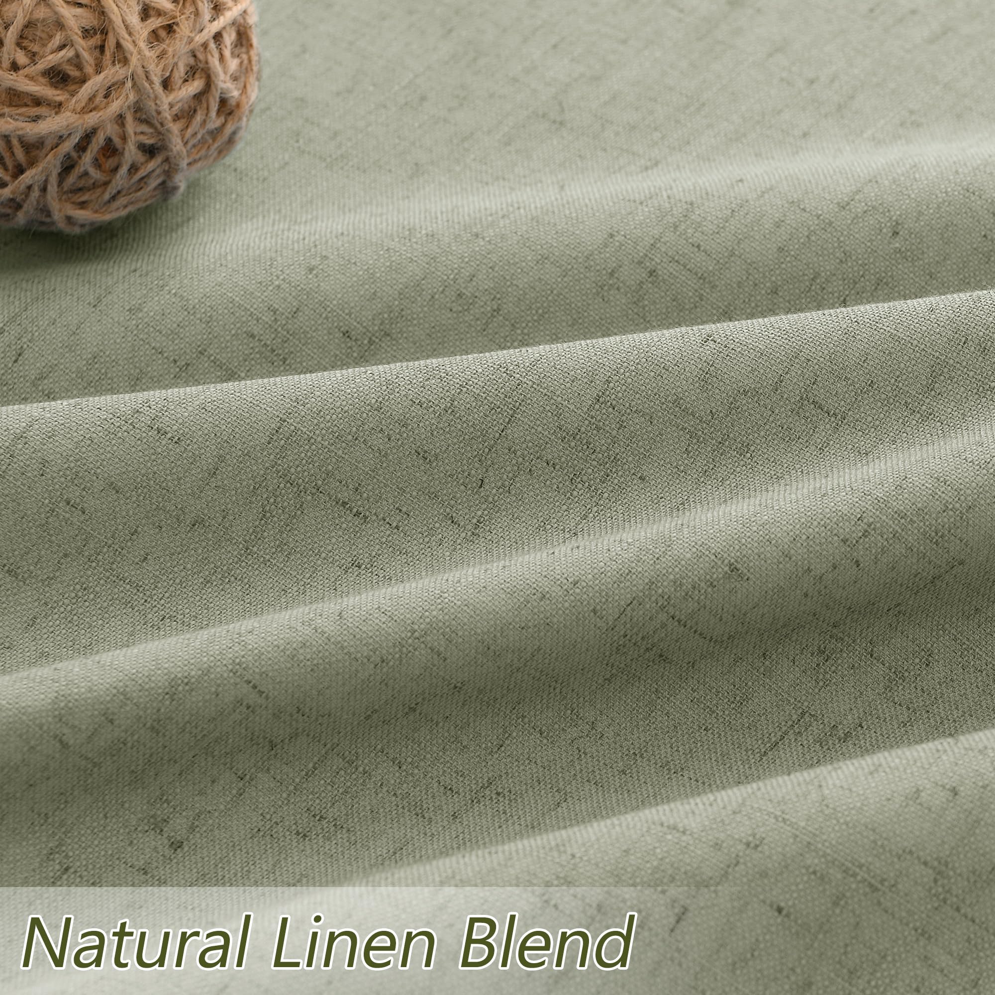 Guken Sage Green linen blend texture closeup highlights natural style.