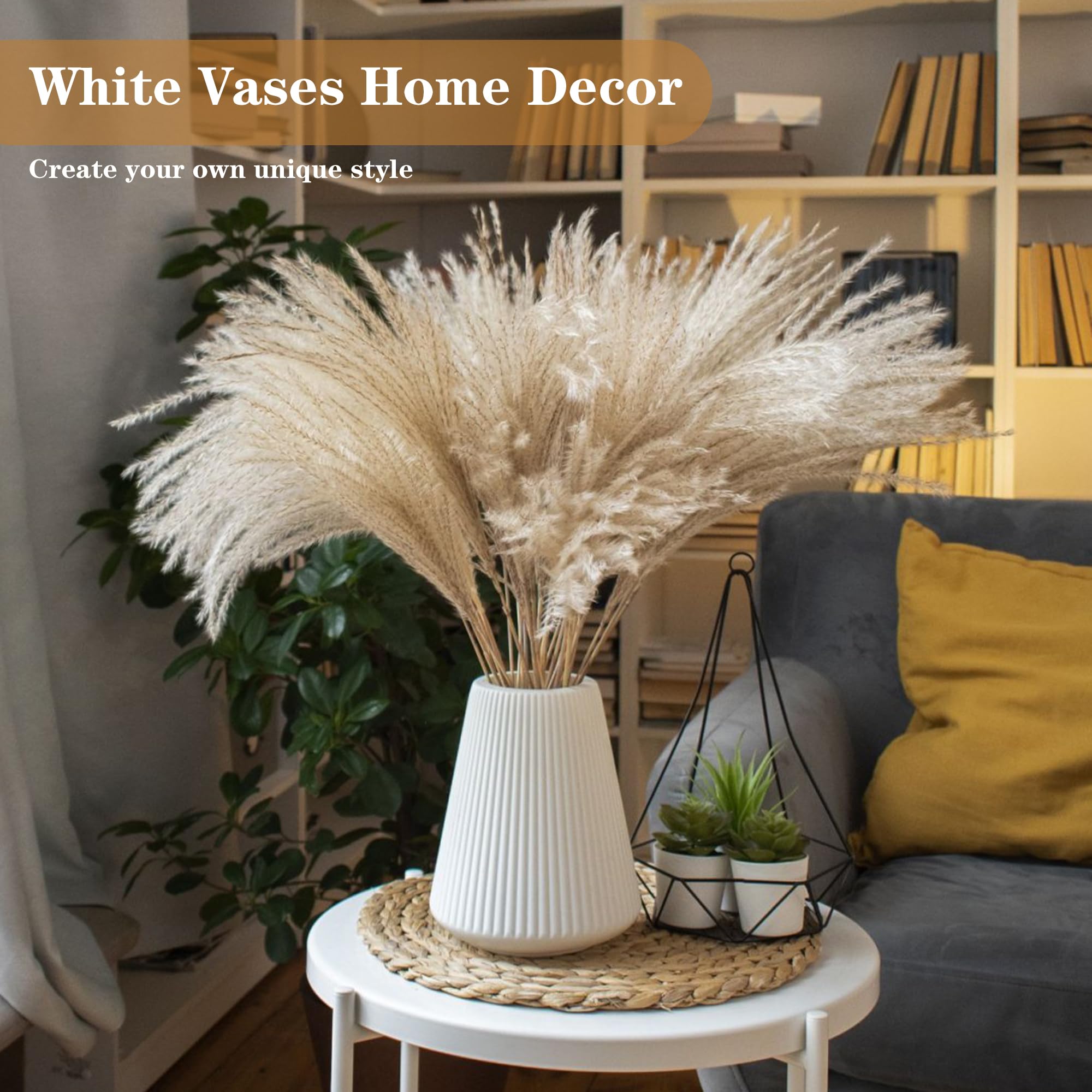GUKJOB pampas grass displayed in white ceramic vase adds minimalist decor