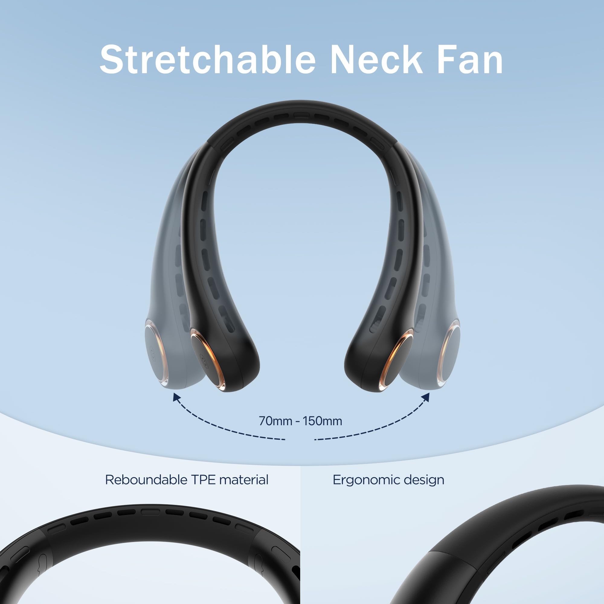 GULAKI neck fan with 4000mAh battery for long-lasting power