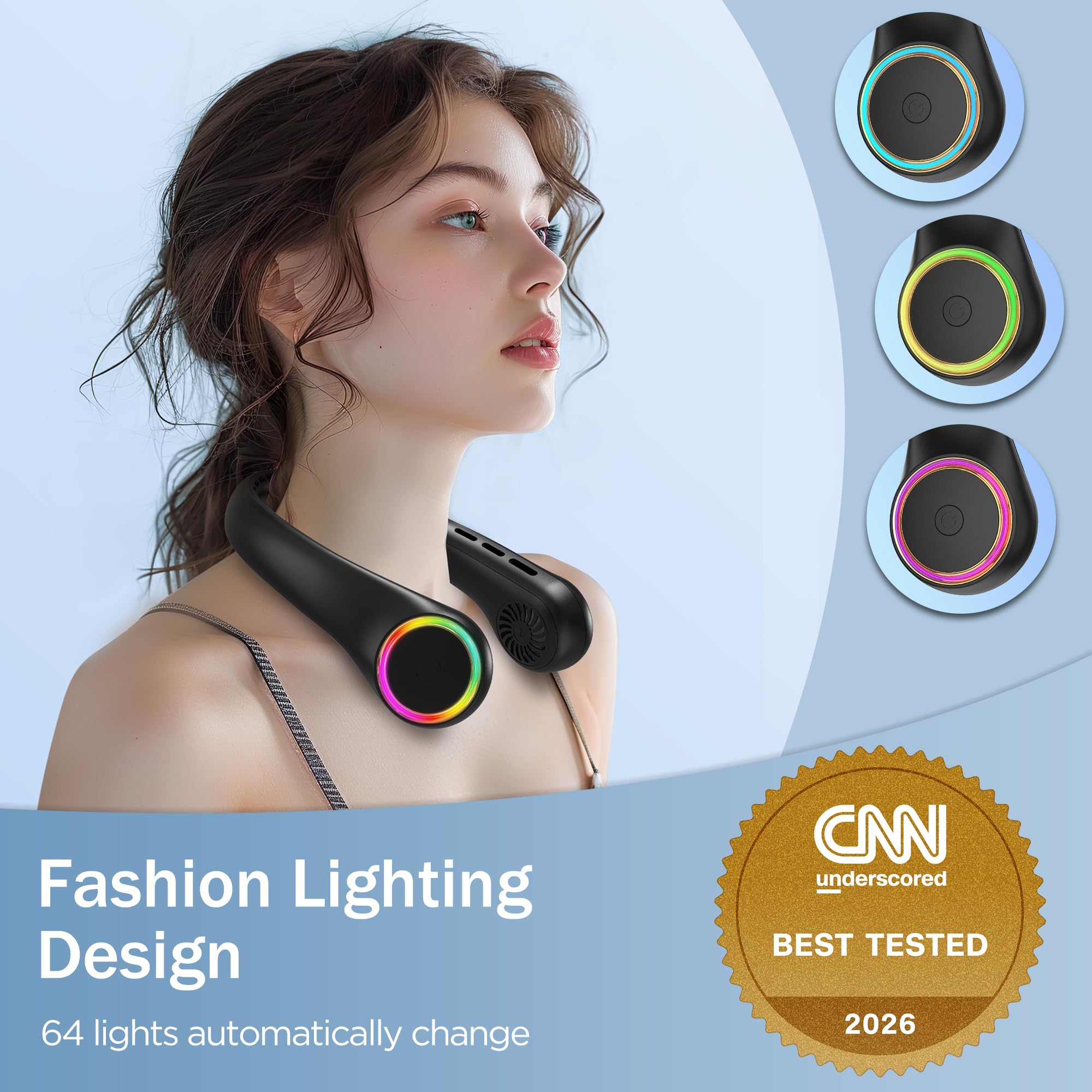 GULAKI neck fan with 64 LED lights for style and ambiance