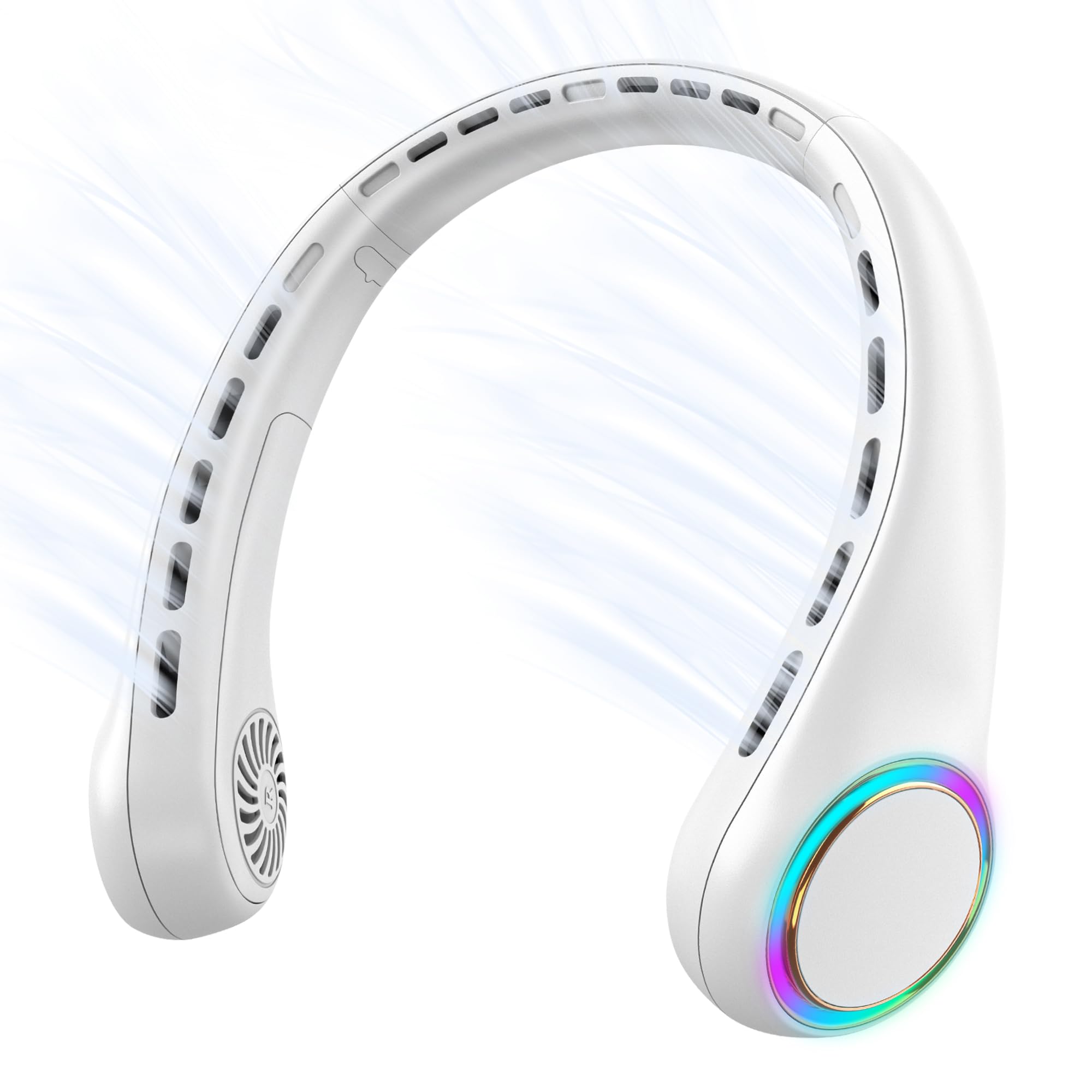 GULAKI portable neck fan shows 3800RPM motor for strong, on-the-go cooling.